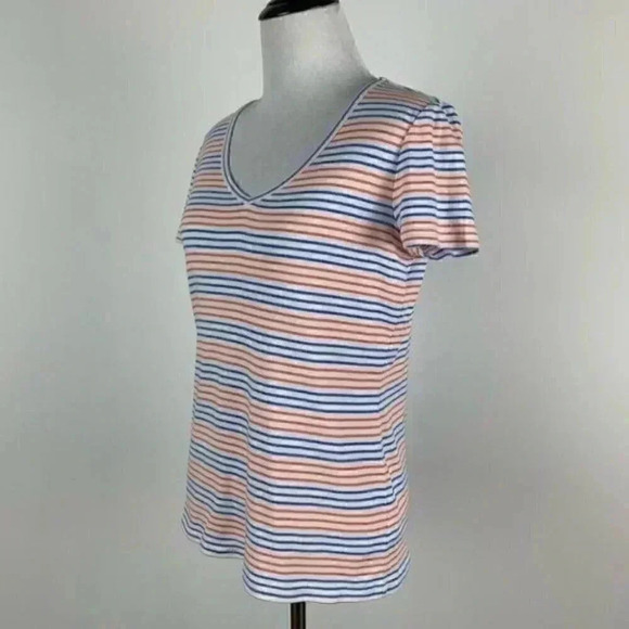 Talbots womens top size S orange blue white striped V-neck - Picture 6 of 8